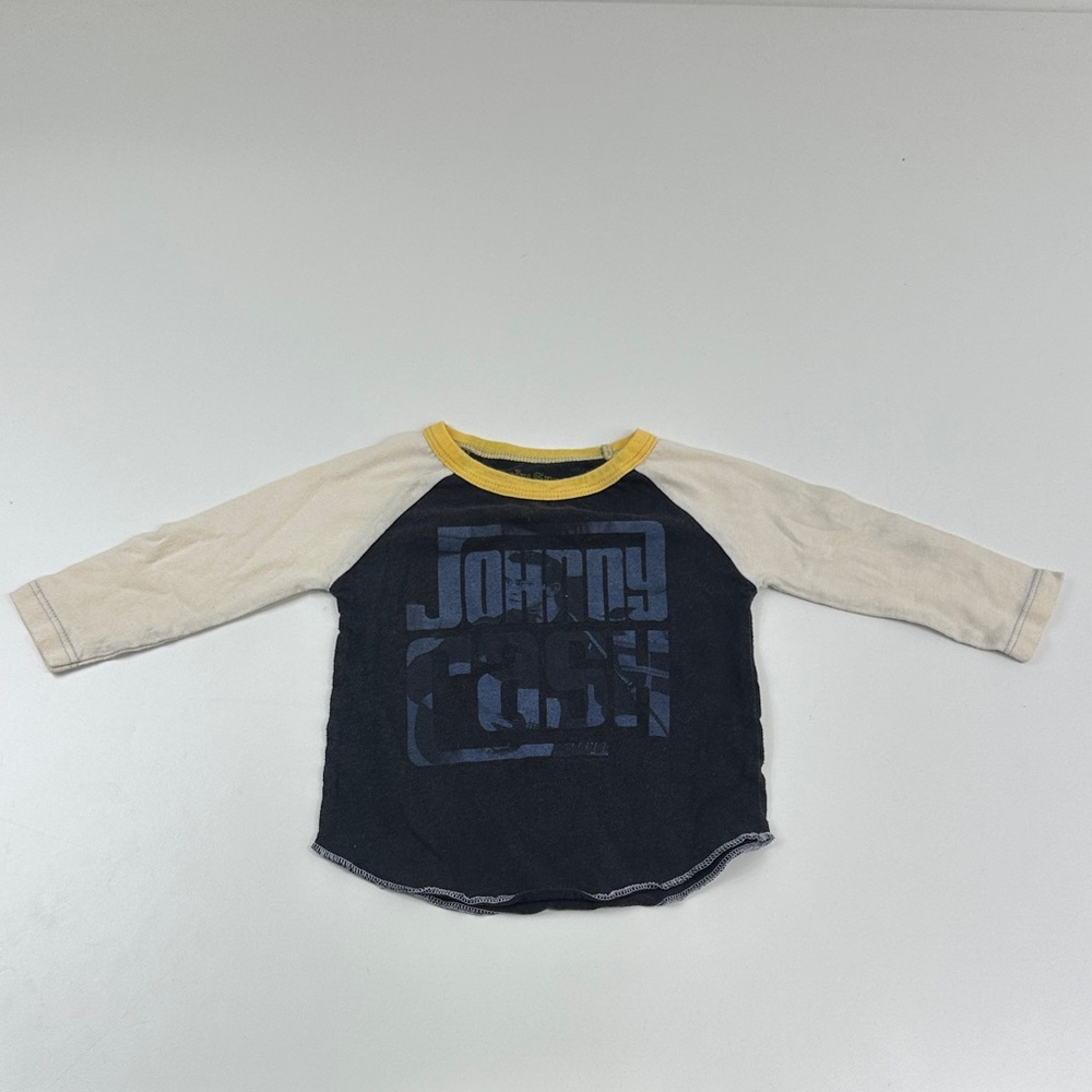 Rowdy Sprouts 3-6 Months Johnny Cash Raglan Baseball T-Shirt Black Blue Cream